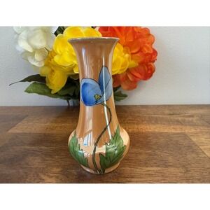 Vintage Noritake Hand-Painted Bud Vase Blue‎ Flower Peach Background Lustre